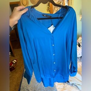 Zara Women's Vibrant Blue Button-Down Shirt